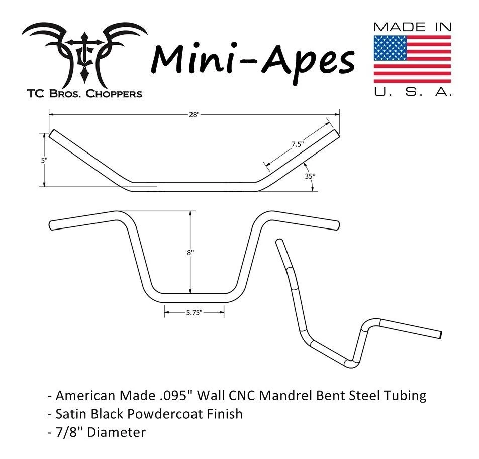 TC Bros Mini Ape Hanger 7/8" Handlebars 4 TC Bros Mini Ape Hanger 7/8" Handlebars - Image 2
